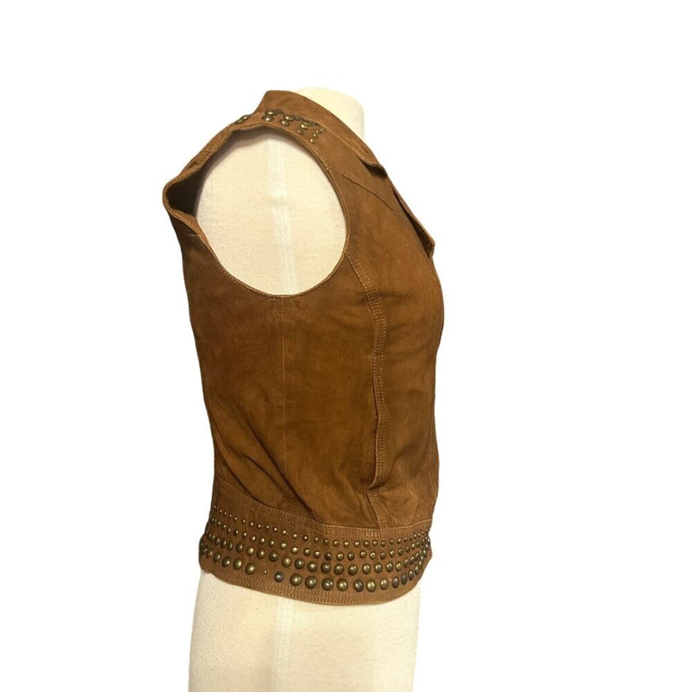 Haute Hippie XS Goat Suede Studded Cognac Leather Moto Vest Jacket MSRP $695 - Picture 10 of 11